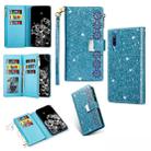 For Xiaomi Mi 9 / Mi 9 Explorer Multi-card Slots Starry Sky Laser Carving Glitter Zipper Horizontal Flip Leather Case with Holder & Wallet & Lanyard(Sky Blue) - 1