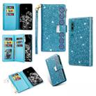 For Xiaomi Mi CC9 Pro Multi-card Slots Starry Sky Laser Carving Glitter Zipper Horizontal Flip Leather Case with Holder & Wallet & Lanyard(Sky Blue) - 1