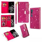 For Xiaomi Mi CC9 Pro Multi-card Slots Starry Sky Laser Carving Glitter Zipper Horizontal Flip Leather Case with Holder & Wallet & Lanyard(Rose Red) - 1