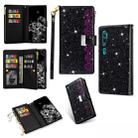 For Xiaomi Note 10 Pro Multi-card Slots Starry Sky Laser Carving Glitter Zipper Horizontal Flip Leather Case with Holder & Wallet & Lanyard(Black) - 1