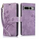 For Google Pixel 7 Pro Orchid Butterfly Embossed Leather Phone Case(Purple) - 1