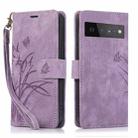 For Google Pixel 6a Orchid Butterfly Embossed Leather Phone Case(Purple) - 1