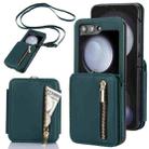 For Samsung Galaxy Z Flip5 Zipper Card Slots Folding RFID Phone Case with Long Lanyard(Green) - 1