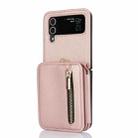 For Samsung Galaxy Z Flip4 Zipper Card Slots Folding RFID Phone Case with Long Lanyard(Rose Gold) - 1