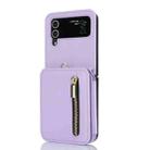 For Samsung Galaxy Z Flip4 Zipper Card Slots Folding RFID Phone Case with Long Lanyard(Light Purple) - 1