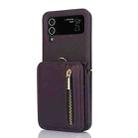 For Samsung Galaxy Z Flip4 Zipper Card Slots Folding RFID Phone Case with Long Lanyard(Dark Purple) - 1