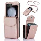 For Samsung Galaxy Z Flip5 Card Slots Folding RFID Phone Case with Long Lanyard(Rose Gold) - 1