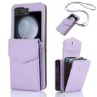 For Samsung Galaxy Z Flip5 Card Slots Folding RFID Phone Case with Long Lanyard(Light Purple) - 1