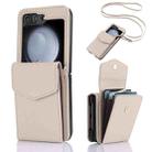 For Samsung Galaxy Z Flip5 Card Slots Folding RFID Phone Case with Long Lanyard(Apricot) - 1