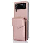 For Samsung Galaxy Z Flip4 Card Slots Folding RFID Phone Case with Long Lanyard(Rose Gold) - 1
