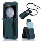 For Samsung Galaxy Z Flip5 Card Slots Folding Phone Case with Long Lanyard(Green) - 1