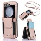 For Samsung Galaxy Z Flip5 Card Slots Folding Phone Case with Long Lanyard(Rose Gold) - 1