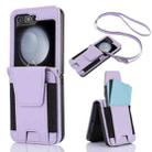 For Samsung Galaxy Z Flip5 Card Slots Folding Phone Case with Long Lanyard(Light Purple) - 1