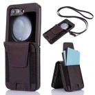 For Samsung Galaxy Z Flip5 Card Slots Folding Phone Case with Long Lanyard(Dark Purple) - 1