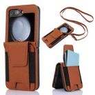 For Samsung Galaxy Z Flip5 Card Slots Folding Phone Case with Long Lanyard(Brown) - 1