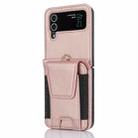 For Samsung Galaxy Z Flip4 Card Slots Folding Phone Case with Long Lanyard(Rose Gold) - 1