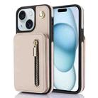 For iPhone 15 YM006 Skin Feel Zipper Card Bag Phone Case with Dual Lanyard(Apricot) - 1