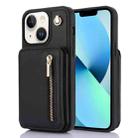 For iPhone 13 YM006 Skin Feel Zipper Card Bag Phone Case with Dual Lanyard(Black) - 1