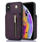 For iPhone X / XS YM006 Skin Feel Zipper Card Bag Phone Case with Dual Lanyard(Dark Purple) - 1