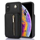 For iPhone X / XS YM006 Skin Feel Zipper Card Bag Phone Case with Dual Lanyard(Black) - 1