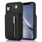 For iPhone XR YM006 Skin Feel Zipper Card Bag Phone Case with Dual Lanyard(Black) - 1