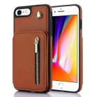 For iPhone SE 2022 / 2020 / 8 / 7 YM006 Skin Feel Zipper Card Bag Phone Case with Dual Lanyard(Brown) - 1