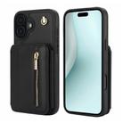 For iPhone 16 Plus YM006 Skin Feel Zipper Card Bag Phone Case with Dual Lanyard(Black) - 1