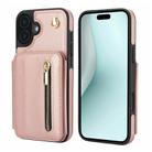 For iPhone 16 Plus YM006 Skin Feel Zipper Card Bag Phone Case with Dual Lanyard(Rose Gold) - 1