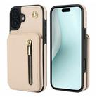 For iPhone 16 YM006 Skin Feel Zipper Card Bag Phone Case with Dual Lanyard(Apricot) - 1