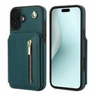 For iPhone 16 YM006 Skin Feel Zipper Card Bag Phone Case with Dual Lanyard(Green) - 1