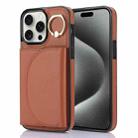 For iPhone 15 Pro YM007 Ring Holder Card Bag Skin Feel Phone Case(Brown) - 1