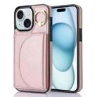 For iPhone 15 Plus YM007 Ring Holder Card Bag Skin Feel Phone Case(Rose Gold) - 1