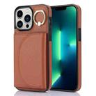 For iPhone 13 Pro Max YM007 Ring Holder Card Bag Skin Feel Phone Case(Brown) - 1