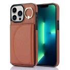 For iPhone 13 Pro YM007 Ring Holder Card Bag Skin Feel Phone Case(Brown) - 1