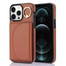 For iPhone 12 Pro Max YM007 Ring Holder Card Bag Skin Feel Phone Case(Brown) - 1