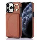 For iPhone 11 Pro Max YM007 Ring Holder Card Bag Skin Feel Phone Case(Brown) - 1