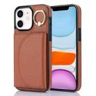 For iPhone 11 YM007 Ring Holder Card Bag Skin Feel Phone Case(Brown) - 1
