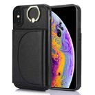 For iPhone X / XS YM007 Ring Holder Card Bag Skin Feel Phone Case(Black) - 1