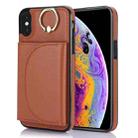 For iPhone XS Max YM007 Ring Holder Card Bag Skin Feel Phone Case(Brown) - 1