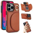 For iPhone 16 Pro YM007 Ring Holder Card Bag Skin Feel Phone Case(Brown) - 1