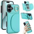 For iPhone 16 Plus YM007 Ring Holder Card Bag Skin Feel Phone Case(Green) - 1