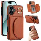 For iPhone 16 Plus YM007 Ring Holder Card Bag Skin Feel Phone Case(Brown) - 1