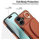 For iPhone 16 Plus YM007 Ring Holder Card Bag Skin Feel Phone Case(Brown) - 3