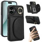 For iPhone 16 Plus YM007 Ring Holder Card Bag Skin Feel Phone Case(Black) - 1