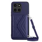 For Honor X6a Rhombic Texture Card Bag RFID Phone Case with Long Lanyard(Dark Purple) - 1