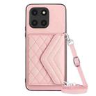 For Honor X6a Rhombic Texture Card Bag RFID Phone Case with Long Lanyard(Rose Gold) - 1