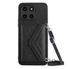 For Honor X6a Rhombic Texture Card Bag RFID Phone Case with Long Lanyard(Black) - 1