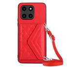 For Honor X6a Rhombic Texture Card Bag RFID Phone Case with Long Lanyard(Red) - 1