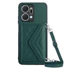 For Honor X7a / Play 7T Rhombic Texture Card Bag RFID Phone Case with Long Lanyard(Green) - 1