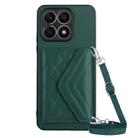 For Honor X8a Rhombic Texture Card Bag RFID Phone Case with Long Lanyard(Green) - 1